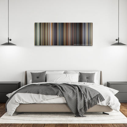 Jack Ryan: Shadow Recruit color palette canvas above a bed, between two black pendant lamps