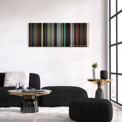 Eragon color palette canvas above a black sofa with a gold-topped table