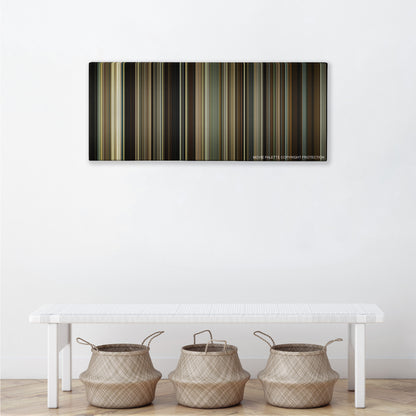 Zodiac color palette canvas above a white bench with three woven baskets