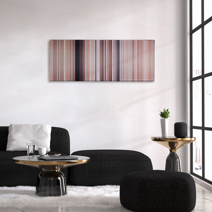 Tremors color palette canvas above a black sofa with a gold-topped table