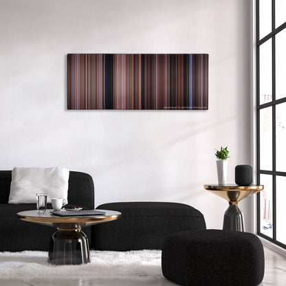 Dead Poets Society color palette canvas above a black sofa with a gold-topped table