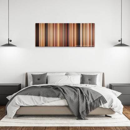 Life as We Know It color palette canvas above a bed, between two black pendant lamps