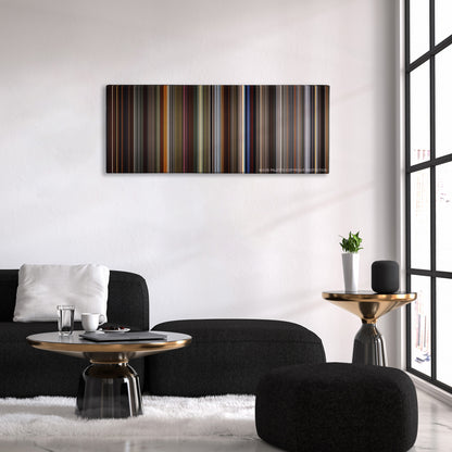 How to Train Your Dragon color palette canvas above a black sofa with a gold-topped table