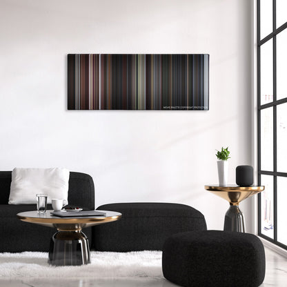 The Score color palette canvas above a black sofa with a gold-topped table