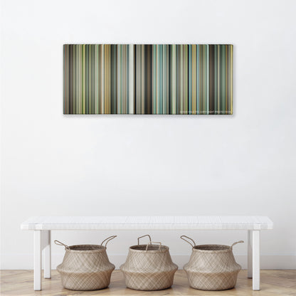 The Place Beyond the Pines color palette canvas above a white bench with three woven baskets