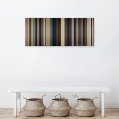 2 Guns color palette canvas above a white bench with three woven baskets