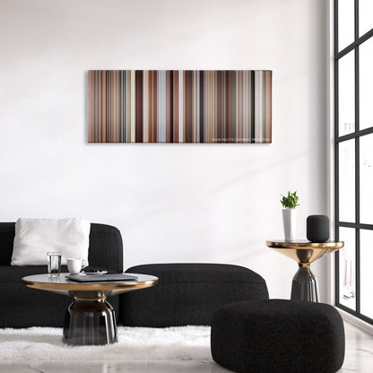 The Firm color palette canvas above a black sofa with a gold-topped table