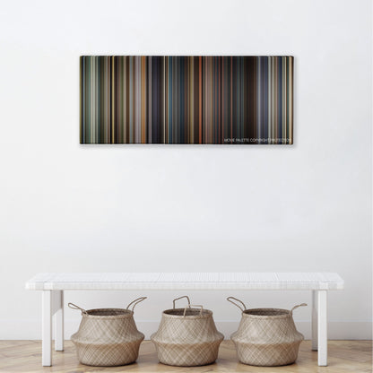 Jack Ryan: Shadow Recruit color palette canvas above a white bench with three woven baskets