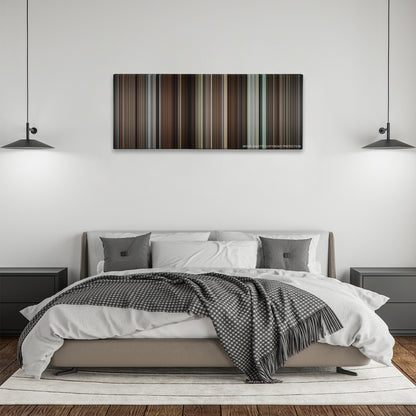Knives Out color palette canvas above a bed, between two black pendant lamps