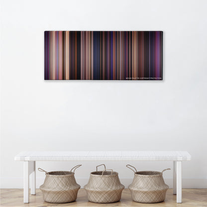 Pitch Perfect color palette canvas above a white bench with three woven baskets
