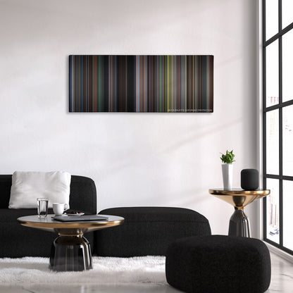 Secret Window color palette canvas above a black sofa with a gold-topped table