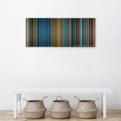 Godzilla: King of the Monsters color palette canvas above a white bench with three woven baskets