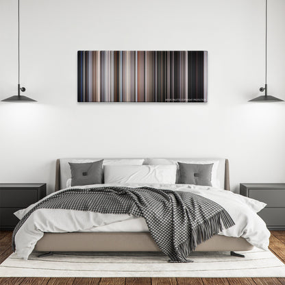 Escape from Alcatraz color palette canvas above a bed, between two black pendant lamps