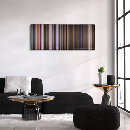 The Talented Mr. Ripley color palette canvas above a black sofa with a gold-topped table