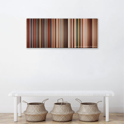 Love, Rosie color palette canvas above a white bench with three woven baskets