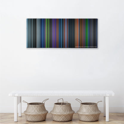 Corpse Bride color palette canvas above a white bench with three woven baskets