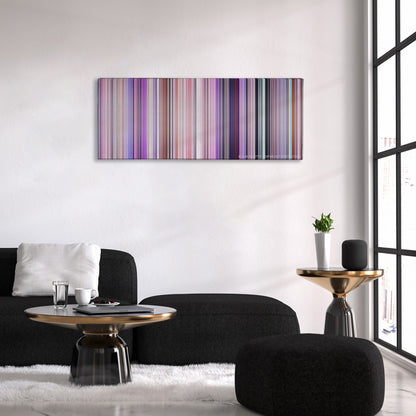 Inside Out color palette canvas above a black sofa with a gold-topped table