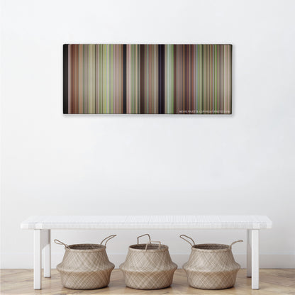 Happy Gilmore color palette canvas above a white bench with three woven baskets
