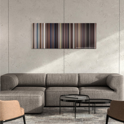 Ace Ventura: Pet Detective color palette canvas on a concrete wall above a gray sectional sofa