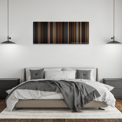 Memoirs of a Geisha color palette canvas above a bed, between two black pendant lamps