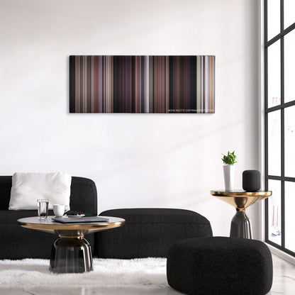 From Russia with Love color palette canvas above a black sofa with a gold-topped table