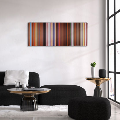 Charlie's Angels color palette canvas above a black sofa with a gold-topped table