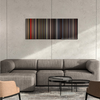 Cloud Atlas color palette canvas on a concrete wall above a gray sectional sofa