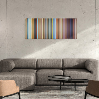 Nausicaa of the Valley of the Wind color palette canvas on a concrete wall above a gray sectional sofa