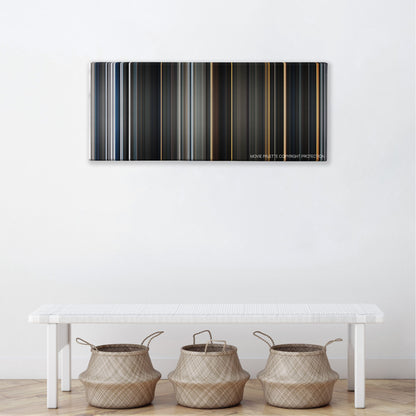The Thing color palette canvas above a white bench with three woven baskets