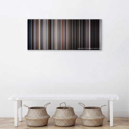 Escape from Alcatraz color palette canvas above a white bench with three woven baskets