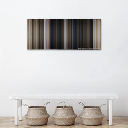 A Fistful of Dollars color palette canvas above a white bench with three woven baskets