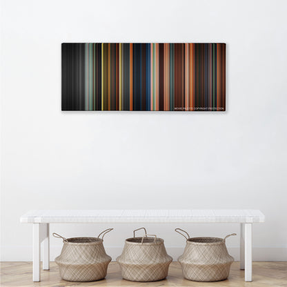 Oz the Great and Powerful color palette canvas above a white bench with three woven baskets