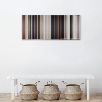 Rambo III color palette canvas above a white bench with three woven baskets