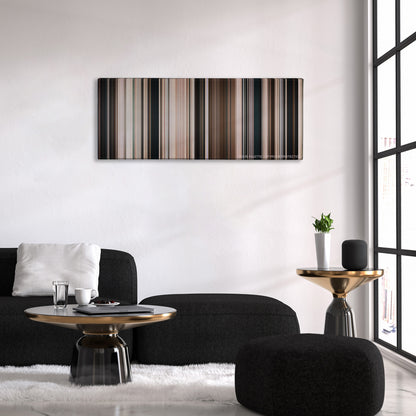 All the President's Men color palette canvas above a black sofa with a gold-topped table