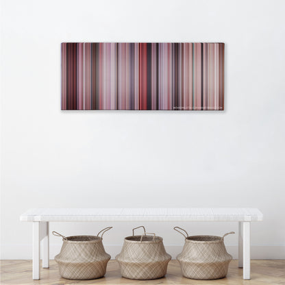 Big color palette canvas above a white bench with three woven baskets