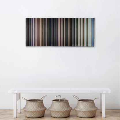 Papillon color palette canvas above a white bench with three woven baskets