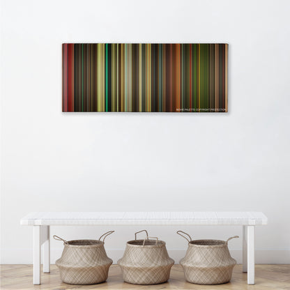 Planet Terror color palette canvas above a white bench with three woven baskets