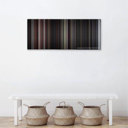 The Score color palette canvas above a white bench with three woven baskets
