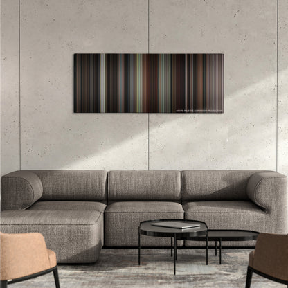 National Lampoon's Animal House color palette canvas on a concrete wall above a gray sectional sofa