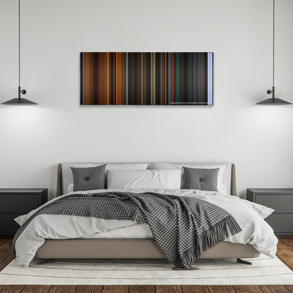 Crimson Peak color palette canvas above a bed, between two black pendant lamps