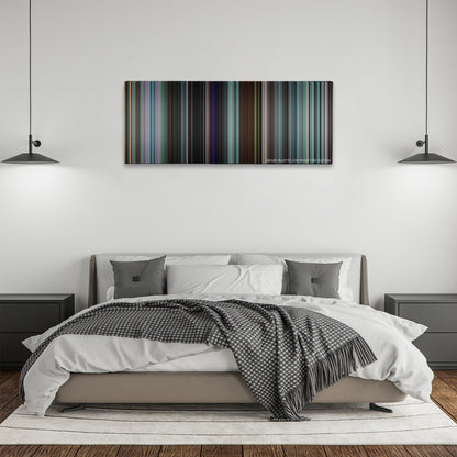 Uncut Gems color palette canvas above a bed, between two black pendant lamps