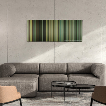 The Kingdom color palette canvas on a concrete wall above a gray sectional sofa
