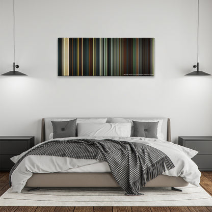 28 Days Later... color palette canvas above a bed, between two black pendant lamps