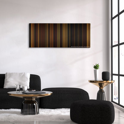 The Illusionist color palette canvas above a black sofa with a gold-topped table