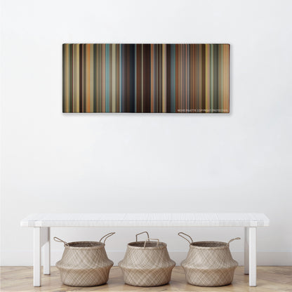 Bad Teacher color palette canvas above a white bench with three woven baskets