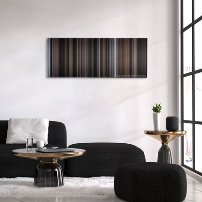 Sleepless in Seattle color palette canvas above a black sofa with a gold-topped table