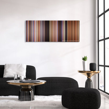 Shanghai Noon color palette canvas above a black sofa with a gold-topped table