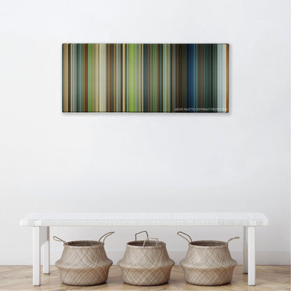 Johnny English Reborn color palette canvas above a white bench with three woven baskets