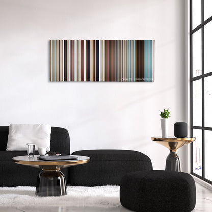 Australia color palette canvas above a black sofa with a gold-topped table