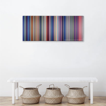 Lilo & Stitch color palette canvas above a white bench with three woven baskets